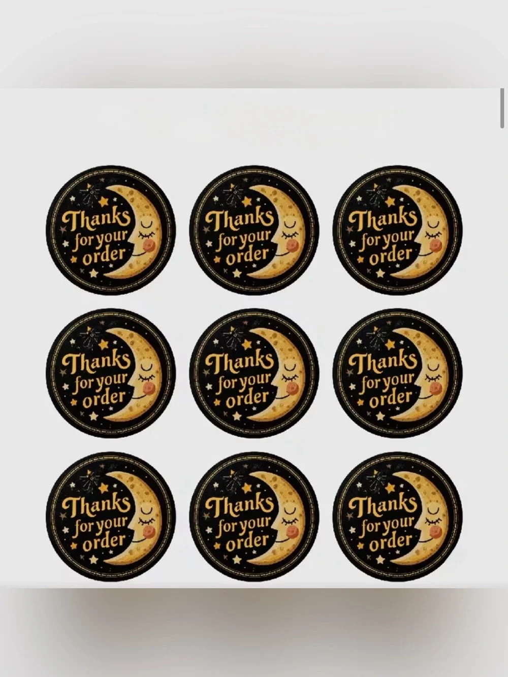 Moon & Stars 'Thanks for Your Order' Gold and Black Sticker Labels 503 Pcs